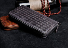 Handmade Leather Mens Cool Long Leather Wallet Card Wallet Clutch Wristlet Wallet for Men