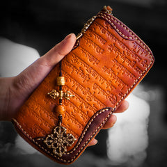Handmade Leather Mens Tibetan Chain Biker Wallet Cool Leather Wallet Long Clutch Wallets for Men