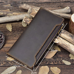 Handmade Leather Mens Cool Long Leather Wallet Passport Wallet Travel Wallet for Men