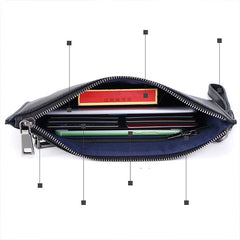 Handmade Leather Mens Clutch Cool Slim Wallet Zipper Clutch Wristlet Wallet for Men