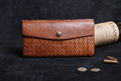 Handmade Leather Mens Cool Long Leather Wallet Card Wallet Clutch Wristlet Wallet for Men