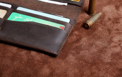 Handmade Leather Mens Cool Long Leather Wallet Clutch Wristlet Wallet for Men