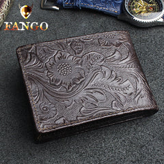 Dark Brown Leather ID Holder Wallet Womens ID Card Holder Wallet Floral Wallet with ID Window 