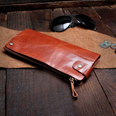 Genuine Leather Mens Cool Long Leather Wallet Card Wallet Clutch Wristlet Wallet for Men