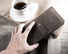 Handmade Leather Mens Clutch Wallet Cool Leather Wallet Long Phone Wallets for Men