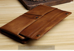 Handmade Leather Mens Cool Long Leather Wallet Card Wallet Clutch Wristlet Wallet for Men