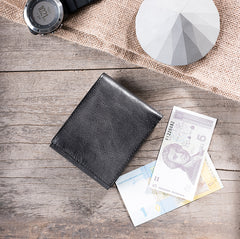 Handmade Leather Mens Cool Slim Leather Wallet Men Small Wallets Bifold for Men