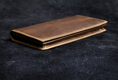 Genuine Leather Mens Cool Long Leather Wallet Zipper Clutch Wristlet Wallet for Men
