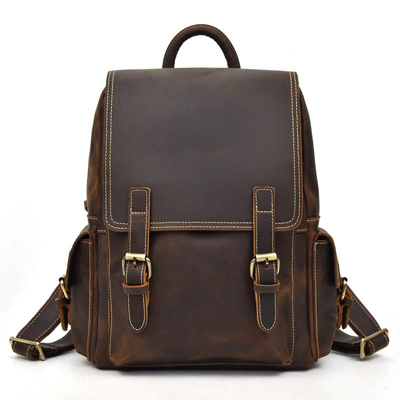 Leather Mens Cool Backpack Large Coffee Travel Bag Hiking Bag For Men ...