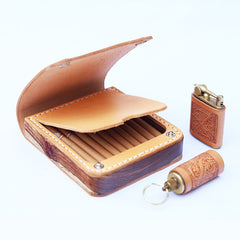 Wooden Beige Leather Mens Cigarette Case Cool Custom Cigarette Holder for Men - iwalletsmen