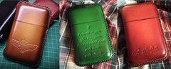 Beige Leather Mens Engraved Skull Cigarette Holder Case Vintage Custom Cigarette Case for Men - iwalletsmen