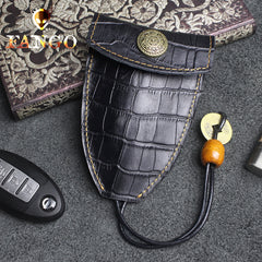 Handmade Leather Floral Mens Cool Car Key Wallet Coin Wallet Pouch Car KeyChain for Men