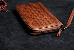 Handmade Leather Mens Cool Long Leather Wallet Card Wallet Clutch Wristlet Wallet for Men