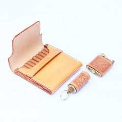 Cool Wooden Beige Leather Mens 10pcs Cigarette Case Custom Cigarette Holder for Men - iwalletsmen
