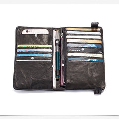 Genuine Leather Mens Cool Long Leather Wallet Bifold Clutch Wallet for Men