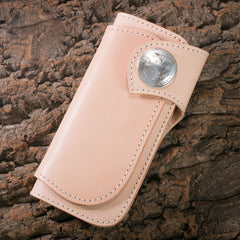 Handmade Mens Cool Beige Leather Chain Wallet Biker Trucker Wallet with Chain