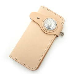 Handmade Beige Long Biker Wallets with Chain Cool Mens Leather Biker Chain Wallet - iwalletsmen