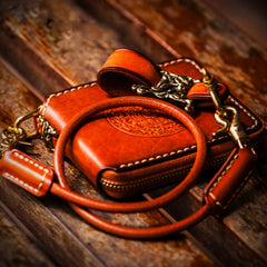 Handmade Leather Tibetan Tooled Mens billfold Wallet Cool Chain Wallet Biker Wallet for Men
