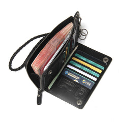 Genuine Mens Cool Long Leather Chain Wallet Cards Biker Trucker Wristlet Wallet