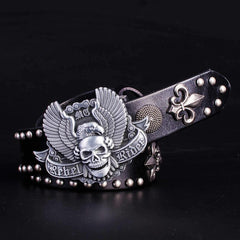Handmade Genuine Leather Punk Rock Western Country Skull Mens Cool Men Biker Trucker Leather Belt