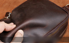 Genuine Leather Mens Cool Chest Bag Sling Bag Crossbody Bag Travel Bag Hiking Bag for men