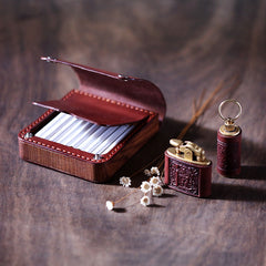 Handmade Wooden Coffee Leather Mens 20pcs Cigarette Case Cool Custom Cigarette Holder for Men - iwalletsmen