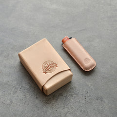 Handmade Beige Leather Mens 20pcs Cigarette Case Cool Custom Cigarette Case for Men - iwalletsmen