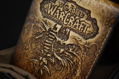 Handmade Leather Tooled World of Warcraft Lich King Mens billfold Wallet Cool Leather Wallet Slim Wallet for Men