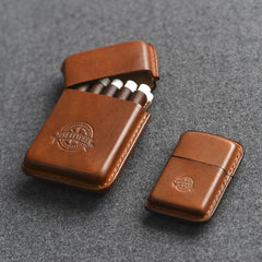 Handmade Brown Leather Cigarette Holder Case 10pc Leather Case of Cigarettes 