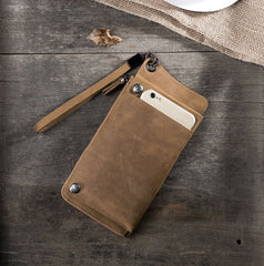 Handmade Leather Mens Cool Long Chain Wallet Phone Biker Trucker Wristlet Wallet