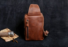Genuine Leather Mens Cool Chest Bag Sling Bag Crossbody Bag Travel Bag Hiking Bag for men