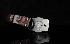 Handmade Genuine Leather Punk Rock Western Country Chinese Floral Deer Mens Cool Men Biker Trucker Leather Belt