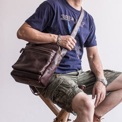 Genuine Leather Mens Cool Messenger Bag Square Bag Chest Bag Bike Bag Cycling Bag for men