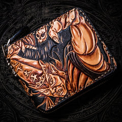 Handmade Leather Chinese Black&White Tooled Mens billfold Wallet Cool Leather Wallet Slim Wallet for Men