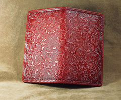 Handmade Leather Tooled Trifold Henna Floral Mens Long Wallet Cool Leather Wallet Clutch Wallet for Men