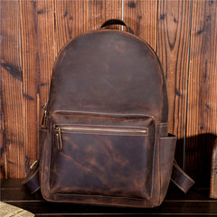 Genuine Leather Mens Cool Backpack Sling Bag Large Black Travel Bag Hiking Bag for men