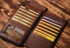 Handmade Mens Cool Long Leather Chain Wallet Cards Biker Trucker Wristlet Wallet - iwalletsmen