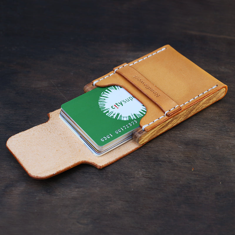 Cool Handmade Wooden Brown Leather Mens Wallet Small Card Holder Coin Wallet for Men - iwalletsmen