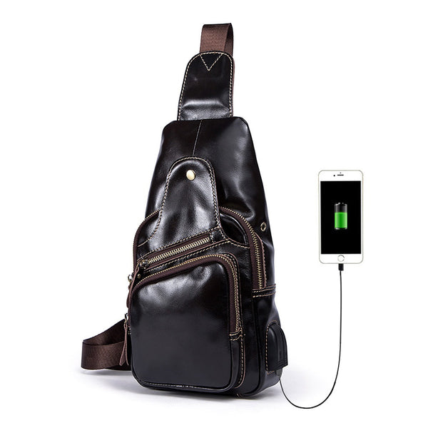Leather Cool Chest Bag Sling Bag Sling Crossbody Bag Sling Travel Bag Hiking Bag For Mens - iwalletsmen