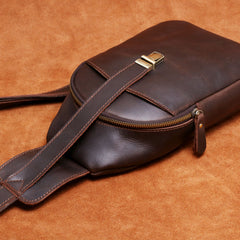 Handmade Leather Mens Cool Chest Bag Sling Bag Crossbody Bag Travel Bag Hiking Bag for men