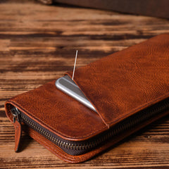 Handmade Leather Mens Cool Long Leather Wallet Zipper Phone Clutch Wallet for Men
