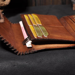 Handmade Leather Mens Cool Long Leather Wallet Trifold Clutch Wallet for Men - iwalletsmen