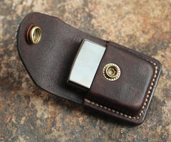 Cool Mens Leather Star Zippo Lighter Case with Loop Zippo lighter Holder with clips - iwalletsmen