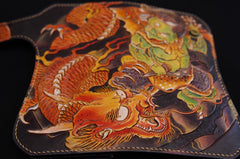 Handmade Leather Tooled Thunder God Mens Chain Biker Wallet Cool Leather Wallet With Chain Wallets for Men