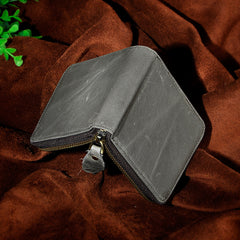 Handmade Leather Mens Cool Zipper Leather Wallet Card Wallet Men Small Wallets Bifold for Men