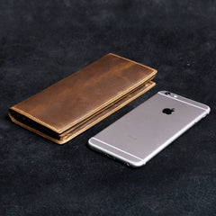 Genuine Leather Mens Cool Long Leather Wallet Zipper Clutch Wristlet Wallet for Men