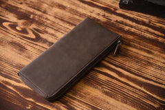 Handmade Leather Mens Cool Long Leather Wallet Zipper Clutch Wallet for Men