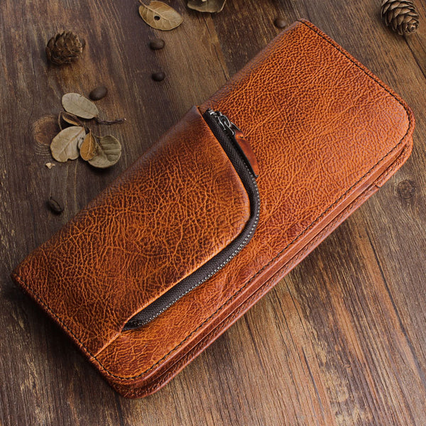 Handmade Leather Mens Cool Long Leather Wallet Zipper Phone Clutch Wallet - iwalletsmen