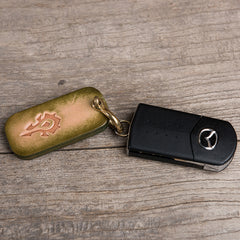 Handmade Leather Mens World of Warcraft Cool Keychain KeyCharm Keyring Pendant for Men