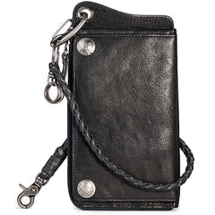 Genuine Mens Cool Long Leather Chain Wallet Cards Biker Trucker Wristlet Wallet - iwalletsmen